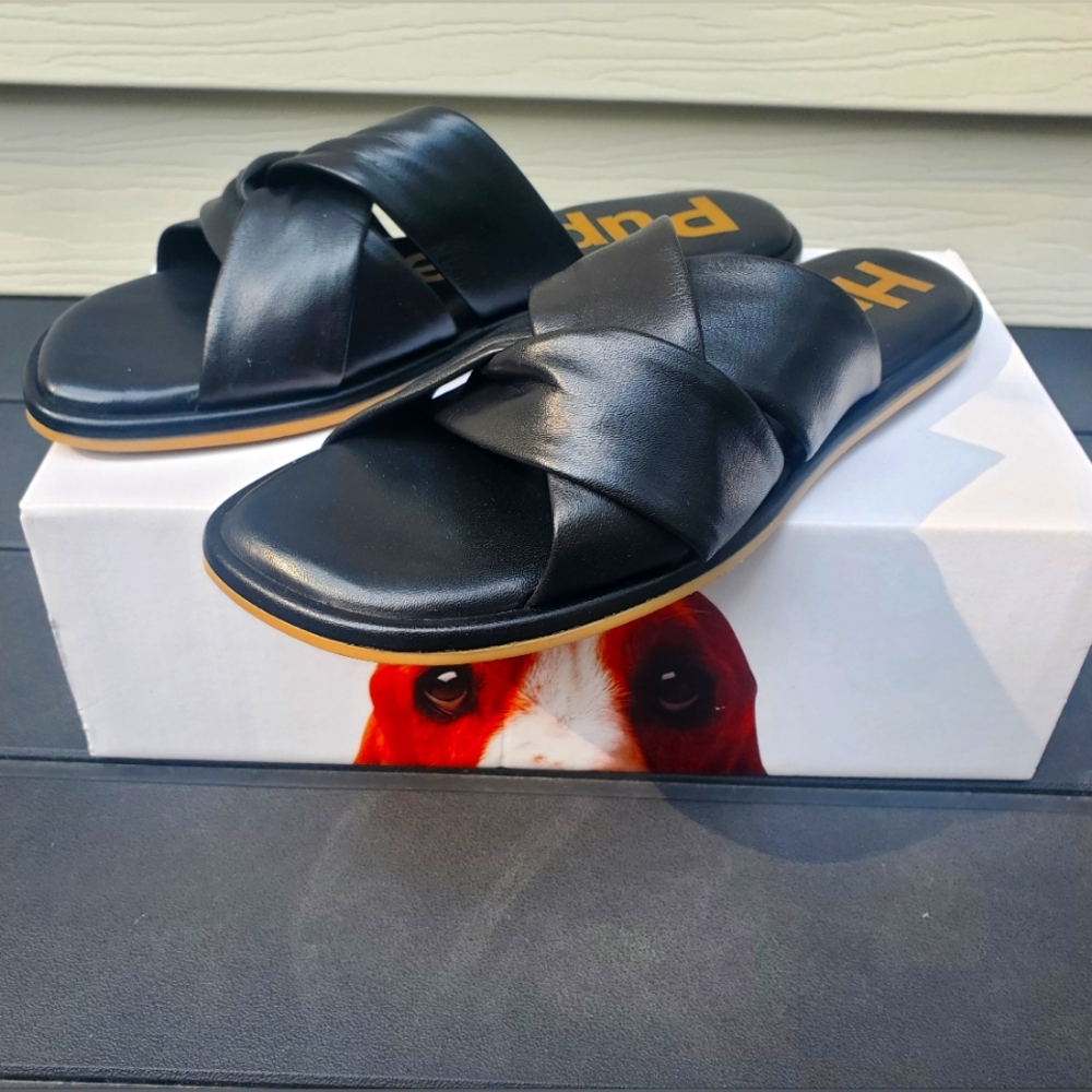 NEW Hush Puppies Black Leather Emily Slides - Picture 2 of 7